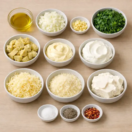 Ingredients for Savory Spinach and Artichoke Dip