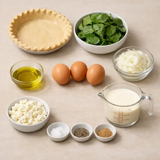 Ingredients for Savory Spinach and Feta Quiche with Caramelized Onions