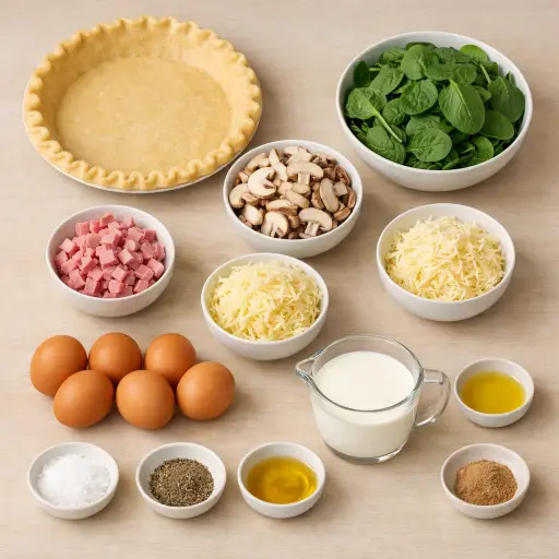 Ingredients for Savory Spinach and Mushroom Ham Quiche