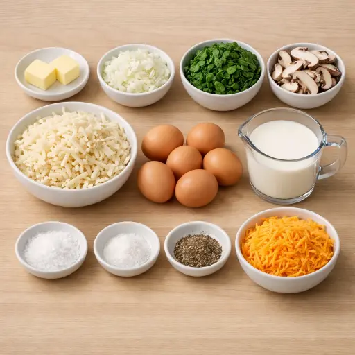 Ingredients for Savory Spinach and Mushroom Hash Brown Casserole