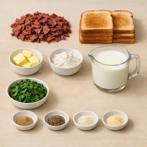 Ingredients for Savory Spinach Creamed Beef on Toast
