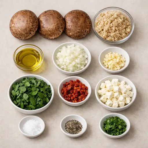 Ingredients for Savory Stuffed Portobello Mushrooms with Quinoa and Spinach