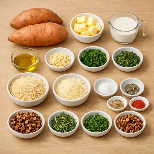 Ingredients for Savory Sweet Potato Casserole with Herb Crust