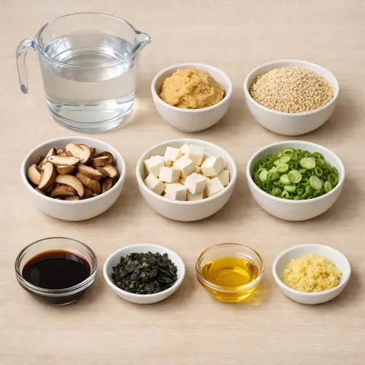 Ingredients for Savory White Miso Soup with Quinoa and Shiitake