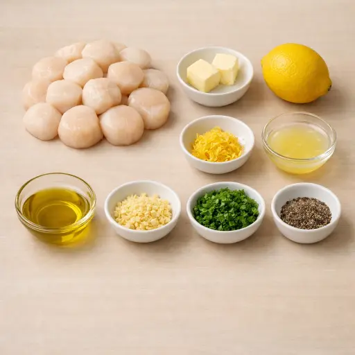 Ingredients for Seared Sea Scallops with Citrus Herb Butter