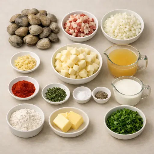 Ingredients for Seaside Clam Chowder with Smoky Bacon