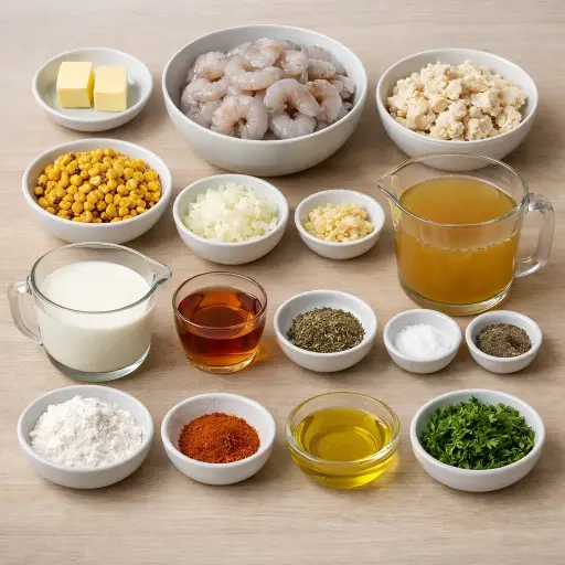 Ingredients for Shrimp and Crab Bisque with Roasted Corn
