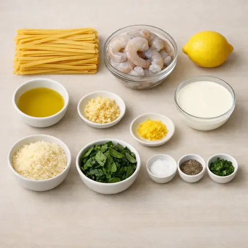 Ingredients for Shrimp and Spinach Alfredo with Lemon Zest