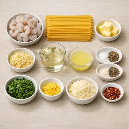 Ingredients for Shrimp Scampi with Lemon Basil Pasta