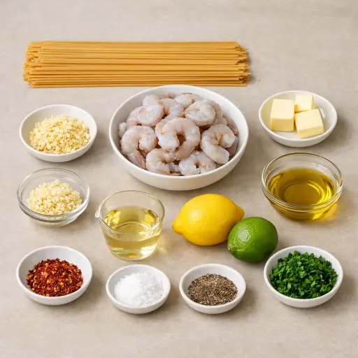 Ingredients for Shrimp Scampi with Lemon-Lime Zest Linguine