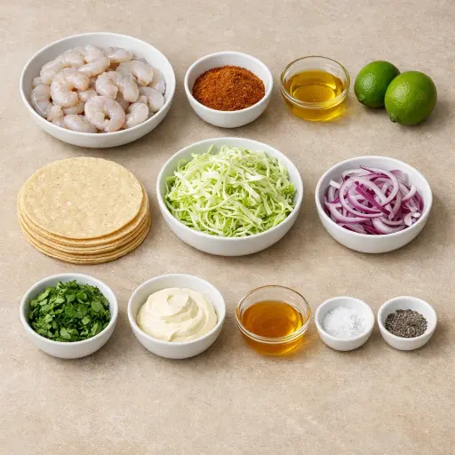 Ingredients for Shrimp Tacos with Lime Slaw