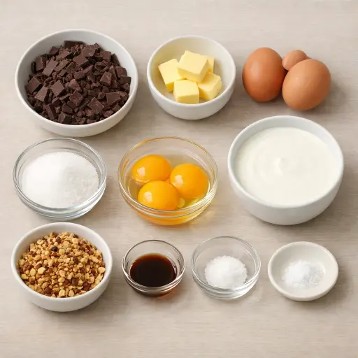 Ingredients for Silken Chocolate Mousse with Hazelnut Crunch