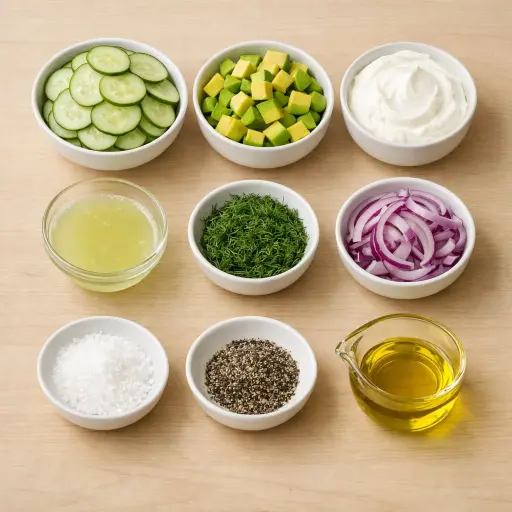 Ingredients for Silky Avocado Cucumber Salad