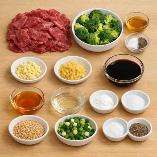 Ingredients for Sizzling Beef and Broccoli with Ginger Sesame Glaze