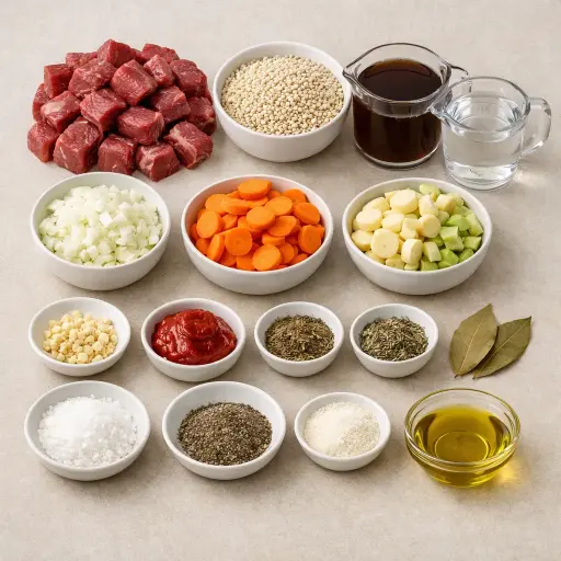 Ingredients for Slow-Cooked Beef and Barley Stew