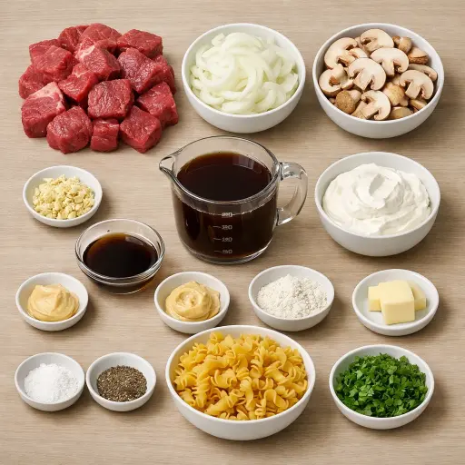 Ingredients for Slow Cooker Mushroom and Onion Beef Stroganoff