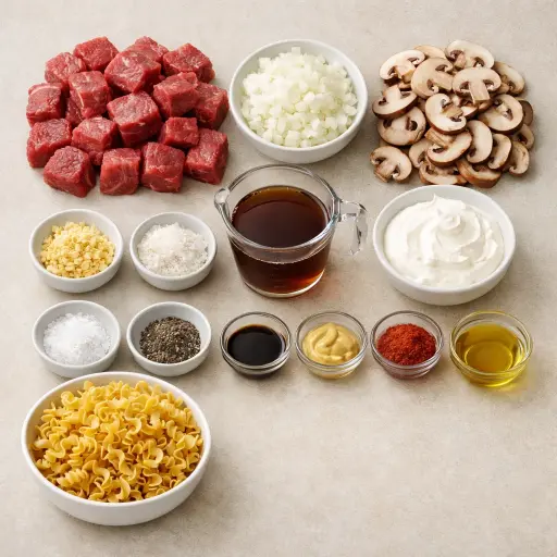 Ingredients for Slow Cooker Rustic Beef Stroganoff