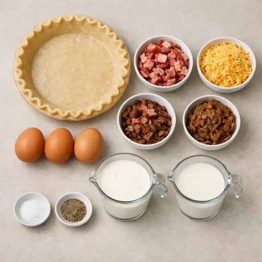 Ingredients for Smoked Gouda Quiche Lorraine with Caramelized Onions