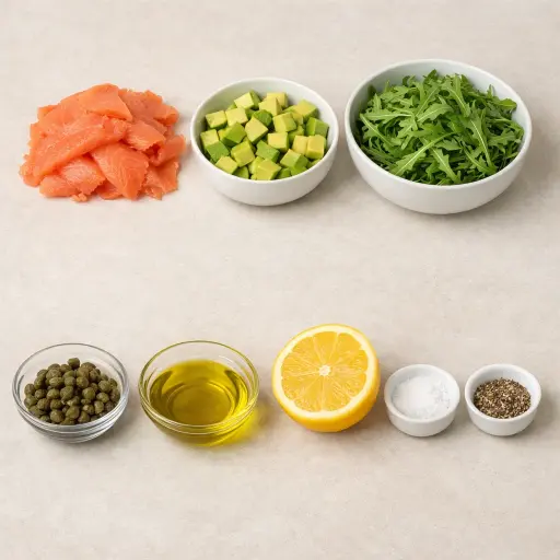 Ingredients for Smoked Salmon and Avocado Salad
