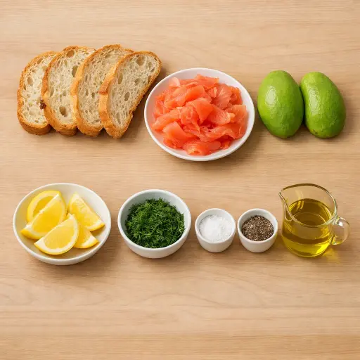 Ingredients for Smoked Salmon and Avocado Tartines