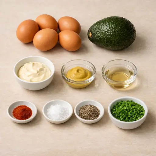 Ingredients for Smoky Avocado Deviled Eggs