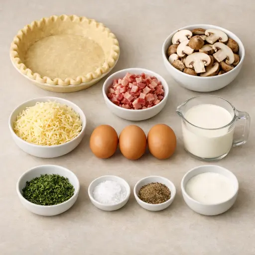 Ingredients for Smoky Bacon Mushroom Quiche