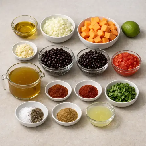 Ingredients for Smoky Black Bean & Sweet Potato Chili