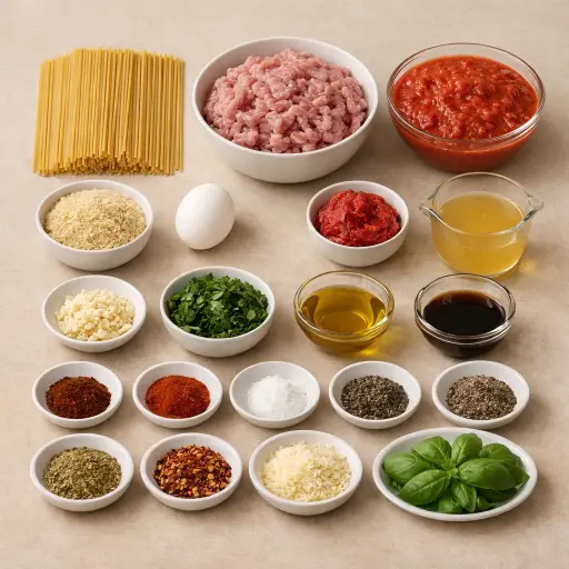 Ingredients for Smoky Chipotle Spaghetti and Turkey Meatballs