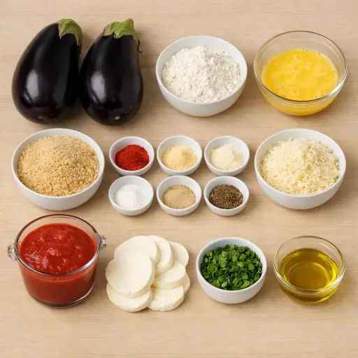 Ingredients for Smoky Eggplant Parmesan Stacks