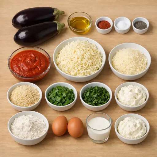 Ingredients for Smoky Eggplant Parmesan with Roasted Red Pepper Sauce