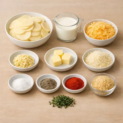 Ingredients for Smoky Garlic Au Gratin Potatoes