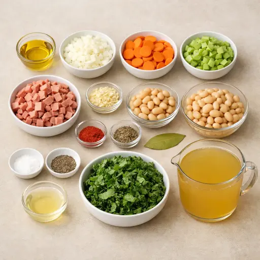 Ingredients for Smoky Ham and White Bean Soup