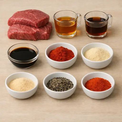 Ingredients for Smoky Maple Bourbon Beef Jerky