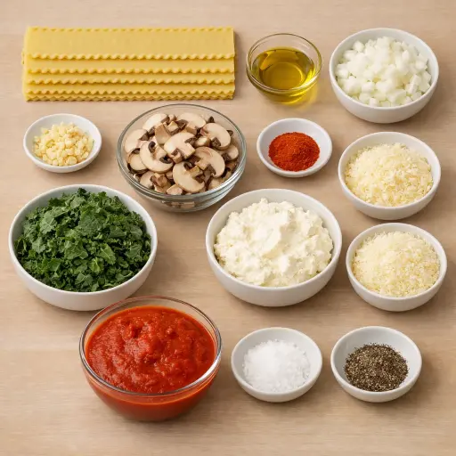 Ingredients for Smoky Mushroom Kale Lasagna