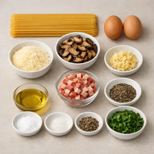 Ingredients for Smoky Mushroom Spaghetti Carbonara