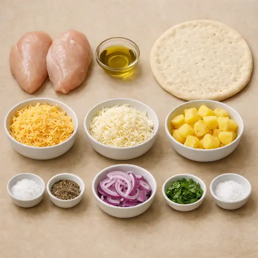 Ingredients for Smoky Pineapple BBQ Chicken Pizza