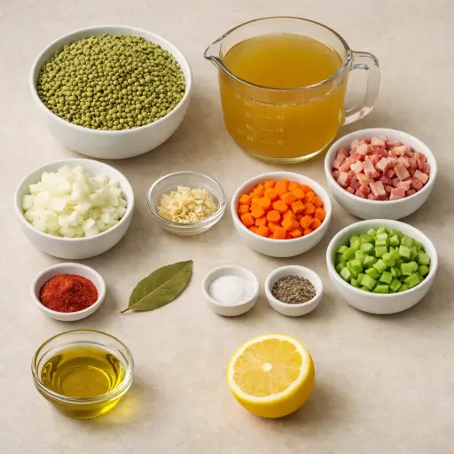 Ingredients for Smoky Split Pea Soup with Bacon