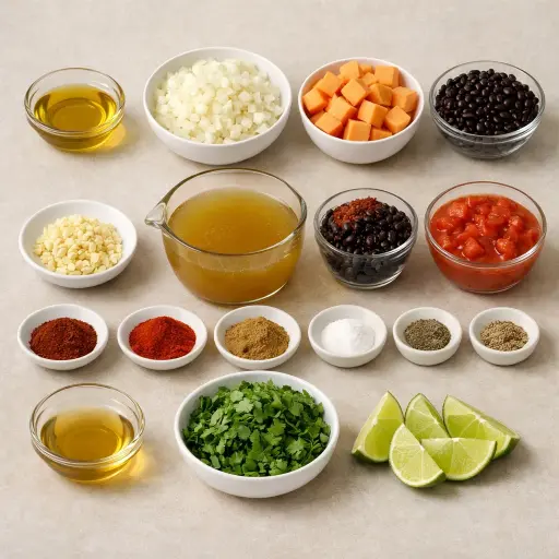 Ingredients for Smoky Sweet Potato and Black Bean Chili