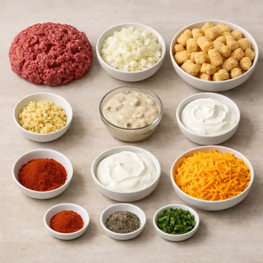 Ingredients for Smoky Tater Tot Casserole