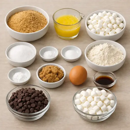 Ingredients for S'mores Cookie Bars