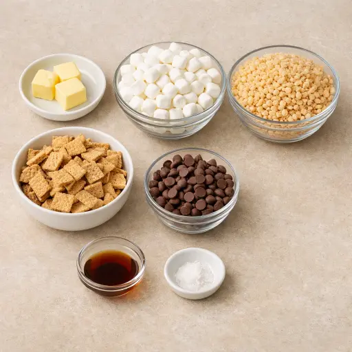 Ingredients for S'mores Rice Krispies Treats