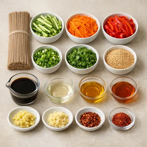 Ingredients for Soba Noodle Salad (Japan)