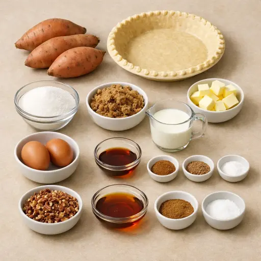 Ingredients for Southern Sweet Potato Pie with Maple Pecan Crust