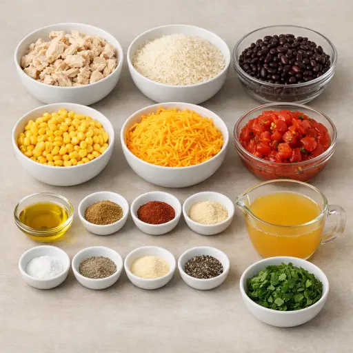 Ingredients for Southwest Chicken Rice Casserole