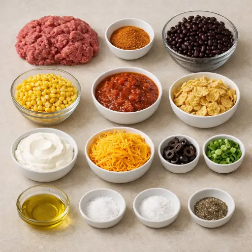 Ingredients for Southwestern Fiesta Taco Casserole