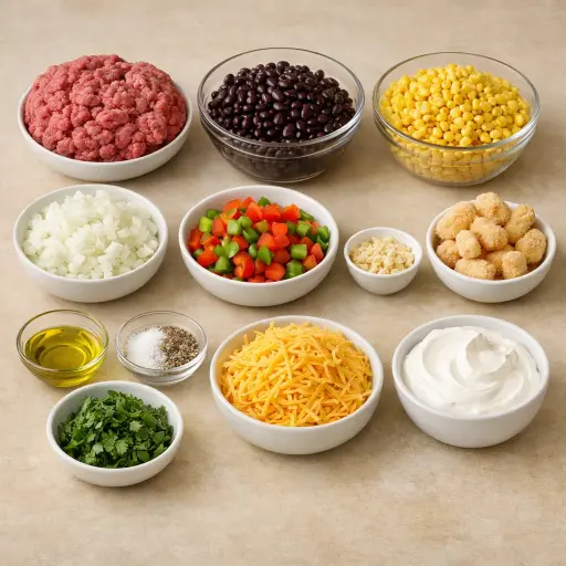 Ingredients for Southwestern Tater Tot Casserole with Black Beans and Corn