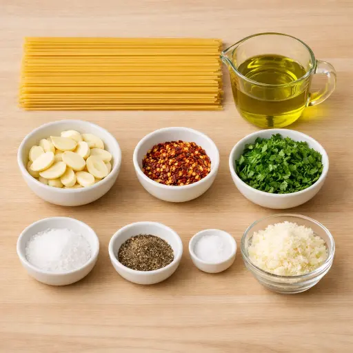 Ingredients for Spaghetti Aglio e Olio