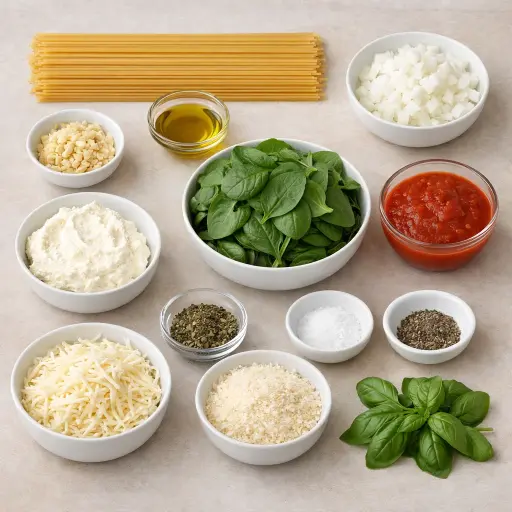 Ingredients for Spaghetti al Forno with Spinach and Ricotta
