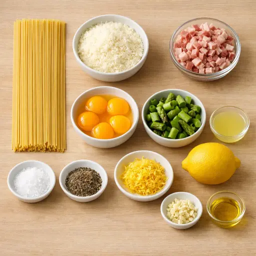 Ingredients for Spaghetti alla Carbonara with Lemon and Asparagus