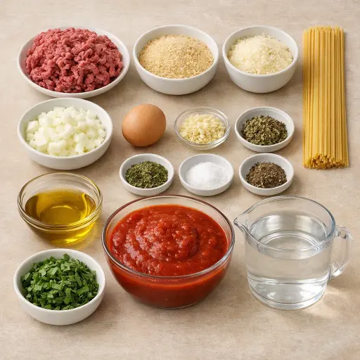 Ingredients for Spaghetti and Meatballs